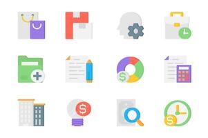 Business 3d icons set. Pack flat pictograms of commerce, delivery, logistics, settings, gear, briefcase, investment, file, document, accounting and other. Vector elements for mobile app and web design