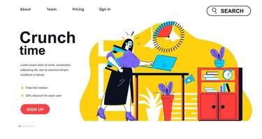 Crunch time concept for landing page template. Woman does not complete work task to deadline. Time management and job stress people scene. Vector illustration with flat character design for web banner