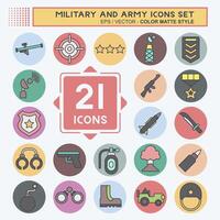 icono conjunto militar y ejército. relacionado a guerra símbolo. color compañero estilo. sencillo diseño ilustración vector