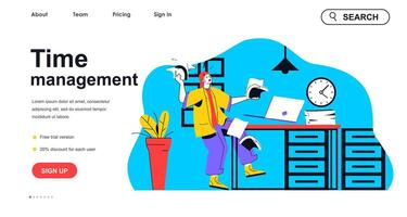 Time management concept for landing page template. Employee hurries to finish documents work on time. Office working process people scene. Vector illustration with flat character design for web banner