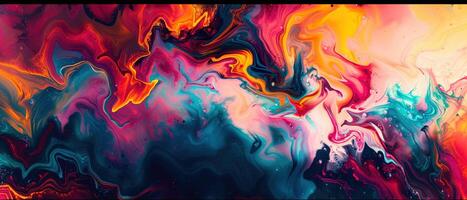 AI generated A Panoramic abstract fluid art with vivid colors merging in a dynamic and creative pattern. photo