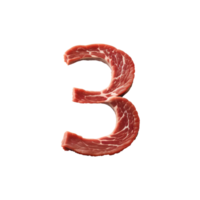 AI generated Number 3 made from raw meat png