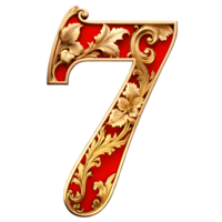 AI generated Number 7, red vintage style png