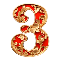 AI generated Number 3, red vintage style png