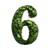 AI generated Number 6 made from green leaves png