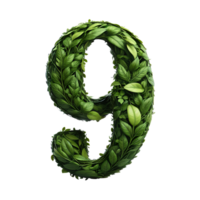 AI generated Number 9 made from green leaves png