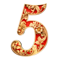 AI generated Number 5, red vintage style png