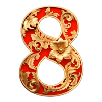 AI generated Number 8, red vintage style png