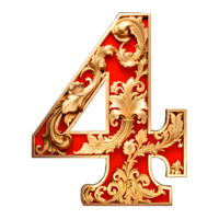 AI generated Number 4, red vintage style png