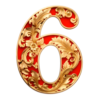 AI generated Number 6, red vintage style png