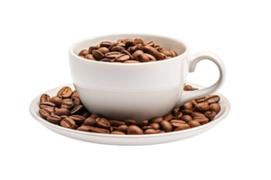 AI generated White Cup and Saucer Filled With Coffee Beans. png