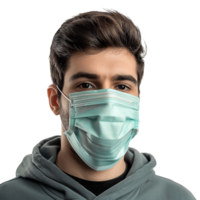 ai gegenereerd Mens slijtage gezicht masker PNG geïsoleerd Aan transparant achtergrond