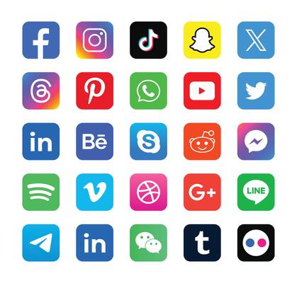 Set of social media logo on white background. Social media icon set collection.