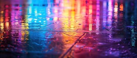 AI generated A stunning display of colorful light beams reflects off a wet surface photo
