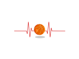 Basketball with heartbeat in dark background. Simple basketball logo for screen t-shirt, cover or fashion. Healthy sport or team activity. png