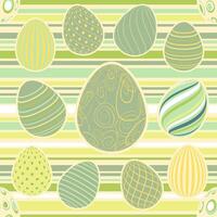 Easter Eggs with seamless ornament pattern.  Vector line pattern with Easter eggs on the green background. Concept of Happy Easter.