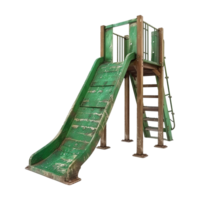 AI generated Old playground green slide isolated on transparent background png