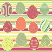 Easter Eggs with seamless ornament pattern.  Vector line pattern with Easter eggs on the colorful background. Concept of Happy Easter.