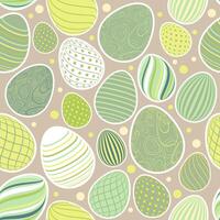 Easter Eggs with seamless ornament pattern.  Vector line pattern with Easter eggs on the beige background. Concept of Happy Easter.