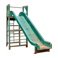 AI generated Old playground green slide isolated on transparent background png