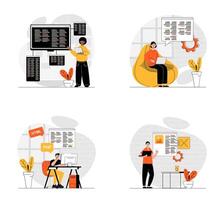 Programming concept with character set. Collection of scenes people working with code, testing and optimization programs, creating new products in IT company. Vector illustrations in flat web design