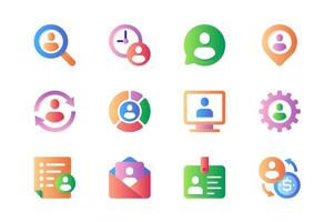 Human resources icons set in color flat design. Pack of search, vacancy, chat, interview, management, worker, office employee, business staff and other. Vector pictograms for web sites and mobile app