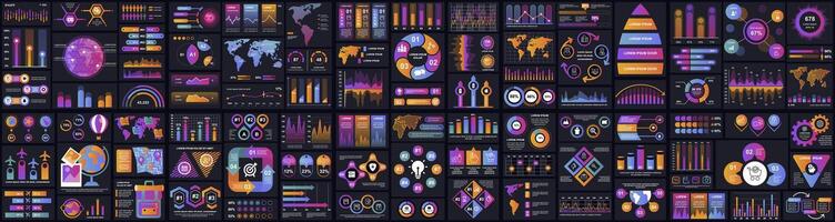 Mega set of infographic elements data visualization vector design template. Can be used for steps, options, business process, workflow, diagram, flowchart, timeline, marketing. Bundle info graphics.