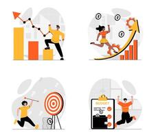 Business growth concept with character set. Collection of scenes people develop business project, increase sales data, earning money and target career goal. Vector illustrations in flat web design