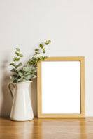 blank white frame in empty room with wooden floor png
