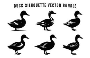 Duck Silhouette vector Set, Goose black silhouettes bundle