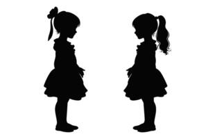 Twins girls silhouette isolated on a white background, Cute Twin Sister Silhouette black vector