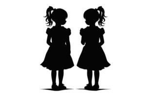 Cute Twin Sister Silhouette black vector, Twins girls silhouette isolated on a white background vector