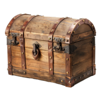 AI generated A closed wooden chest with a brown leather handle isolated on transparent background png