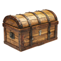 AI generated A closed wooden chest with a brown leather handle isolated on transparent background png