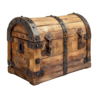 AI generated A closed wooden chest with a brown leather handle isolated on transparent background png