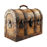 AI generated A closed wooden chest with a brown leather handle isolated on transparent background png