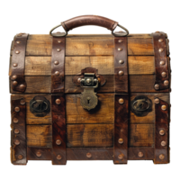 AI generated A closed wooden chest with a brown leather handle isolated on transparent background png