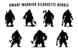 Dwarf Warrior Silhouette vector bundle, Dwarf with axe black Silhouettes Clipart Set