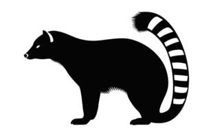 Coati Animal Vector black Silhouette isolated on a white background