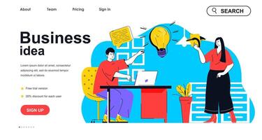 Business idea concept for landing page template. Team brainstorming and find creative solution. Teamwork and cooperation people scene. Vector illustration with flat character design for web banner