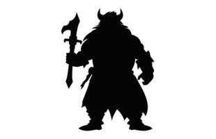 Dwarf Warrior black Silhouette vector isolated on a white background