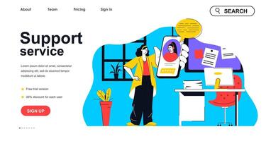 Support service concept for landing page template. Woman talking operator helpdesk. Call center and hotline consulting people scene. Vector illustration with flat character design for web banner