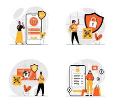 Secure payment concept with character set. Collection of scenes people make online purchases with secure transaction, protect financial account and credit card. Vector illustrations in flat web design