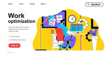 Work optimization concept for landing page template. Man creates schedule and planning workflow processes. Time management people scene. Vector illustration with flat character design for web banner