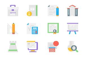 Academy 3d icons set. Pack flat pictograms of backpack, notebook, homework, university, pencil and ruler, calculator, diploma, presentation and other. Vector elements for mobile app and web design