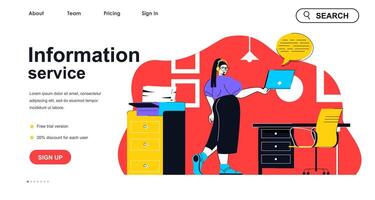 Information service concept for landing page template. Operator talks with customers and answers questions. Support center people scene. Vector illustration with flat character design for web banner