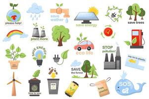 Ecology mega set elements in flat design. Bundle of protect environment, eco life, save nature and planet, recycle, renewable and alternative energy. Vector illustration isolated graphic objects