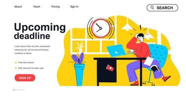 Upcoming deadline concept for landing page template. Stressed employee trying to finish work tasks in time. Office stress people scene. Vector illustration with flat character design for web banner