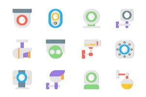 CCTV cameras 3d icons set. Pack flat pictograms of secure video camera for surveillance, monitoring, recording and protection of street or home area. Vector elements for mobile app and web design