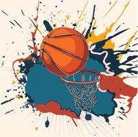 Vector illustration of a basketball ball in a basketball basket, basketball tournament